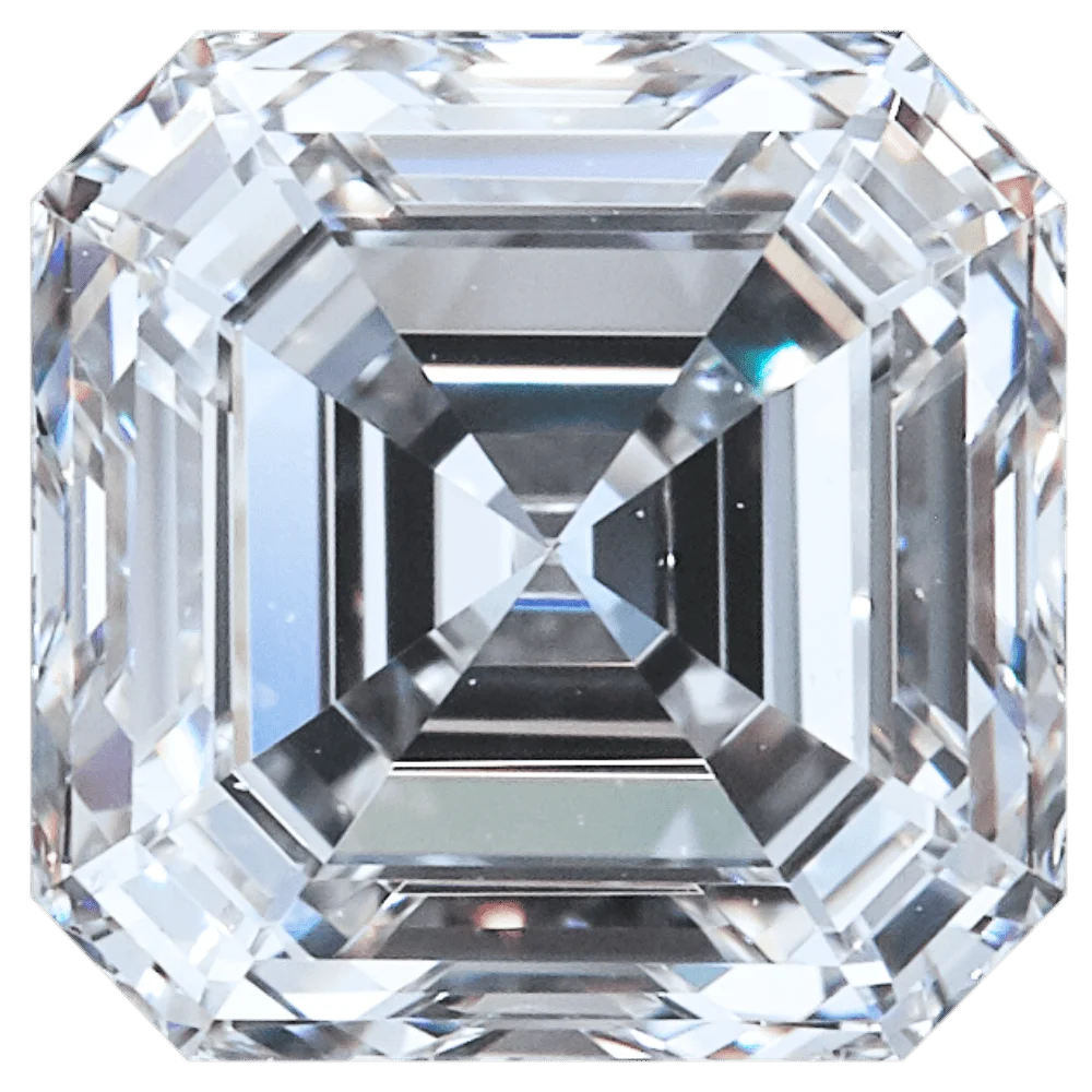 An octagonal Asscher diamond with a high crown and 58 facets, providing a unique "hall of mirrors" effect and exceptional lustre.
