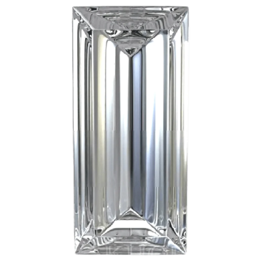 A slim baguette diamond with a long bar shape and step-cut facets, often used as a clear and symmetrical accent stone in rings.