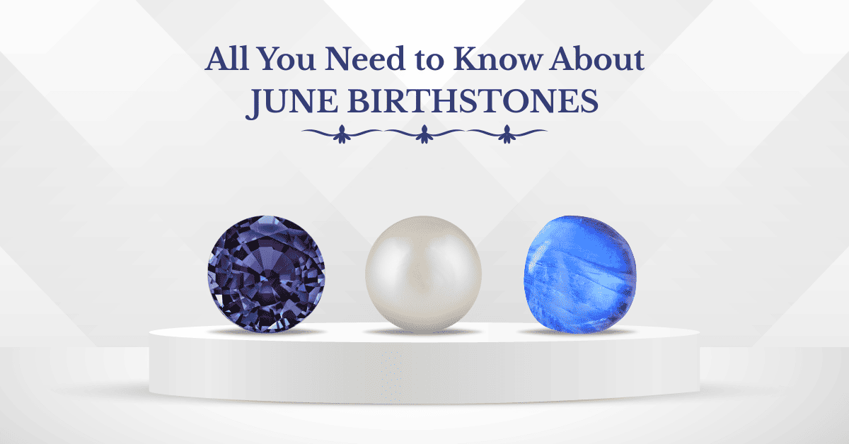 SGL Blog banner for June birthstones, showcasing pearls, alexandrite, and moonstone options for June birthdays.