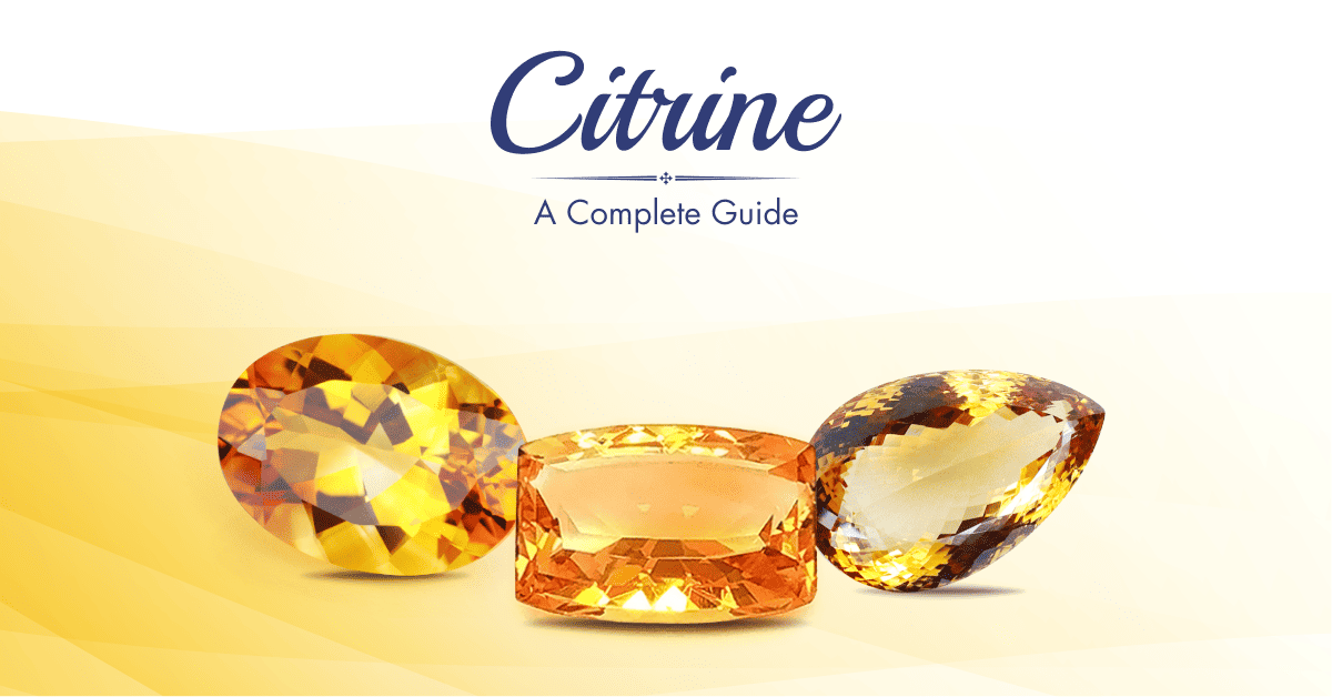 SGL Blog banner for a complete guide to citrine, featuring the warm golden hues of this popular jewelry gemstone.