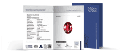 Technical sample of an SGL Colored Gemstone Report, featuring a detailed assessment of a loose ruby, including its weight, dimensions, and identification.