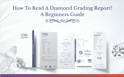 SGL Beginner's Guide banner: How to Read a Diamond Grading Report, showing detailed gemstone diagrams and data.