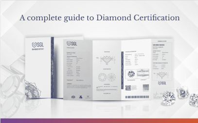 A Complete Guide to Diamond Certification banner by SGL, illustrating the scientific process of stone authentication.