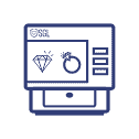 Diamond screening machine icon for the Dia Screen section, illustrating laboratory services for detecting synthetic and treated stones.