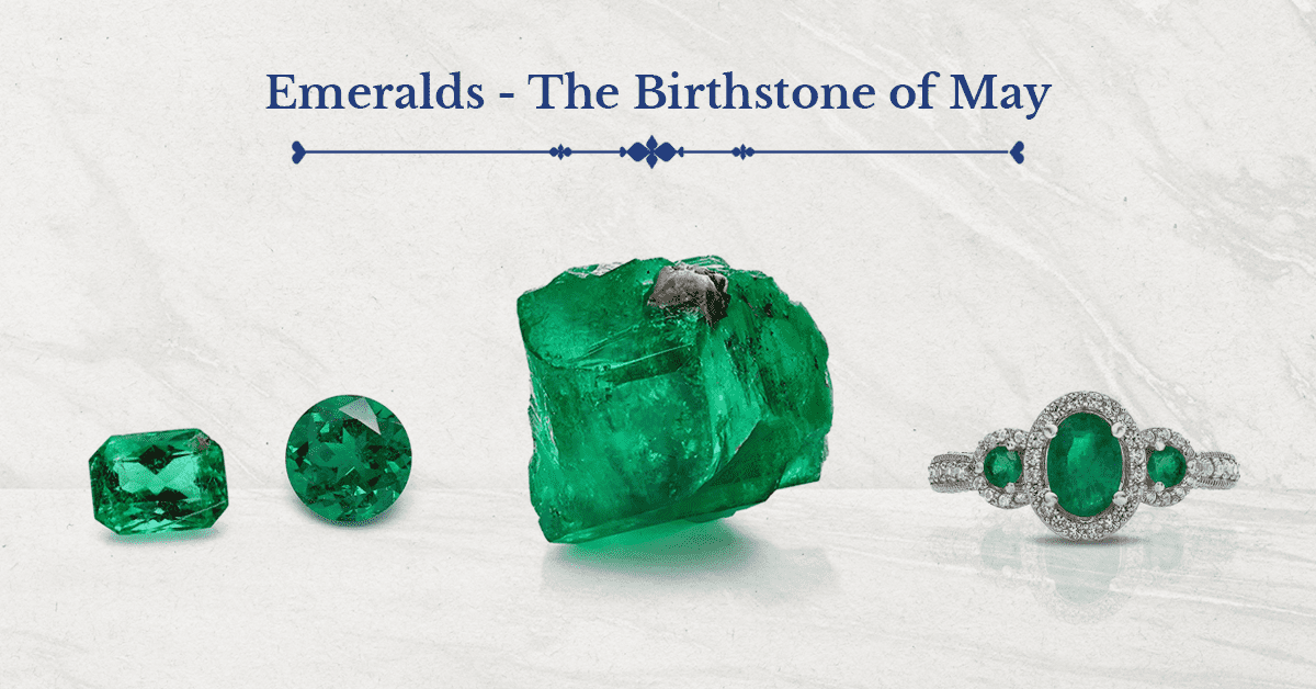 SGL Blog banner for emeralds as the birthstone for May, exploring the meaning and history of these lush green gems.