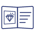 Open grading report booklet icon for the Reports section, focusing on diamond and gemstone certification and authenticity verification.