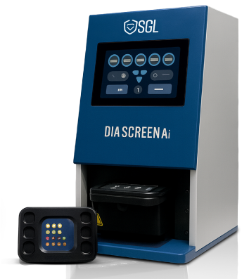 SGL Dia Screen AI smart tray system using color-coded signals to identify and count natural and synthetic stones.
