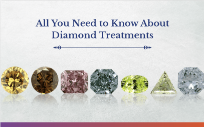 SGL Insights banner: All You Need to Know About Diamond Treatments, displaying various colored and enhanced gemstones.