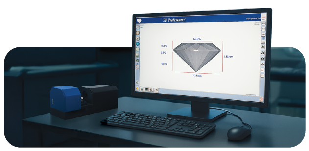 A precise 3D scan analyzing diamond facets and angles to determine cut grade and sparkle performance.